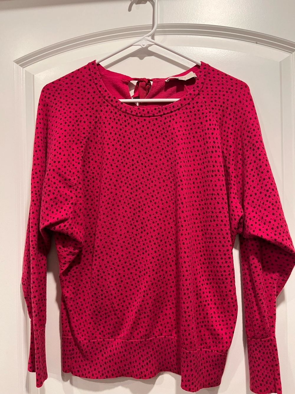 LOFT Pink Long Sleeve Blouse with Small Dot Print